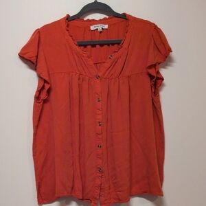 Rose & Olive Orange Flutter Sleeve Blouse with Bib Collar